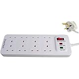 ShaniTech 8 Gang Power Surge Protected Socket with 2 m Extension Lead Switch