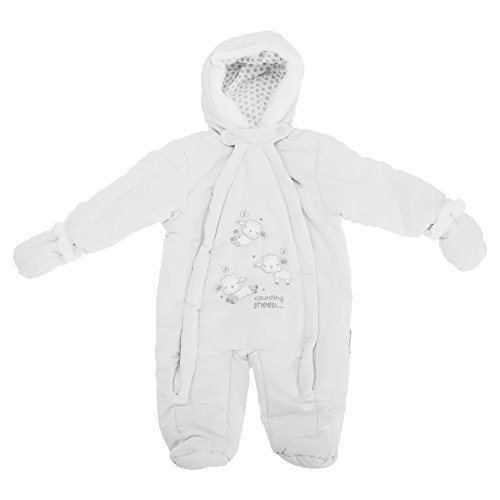 Baby Unisex Counting Sheep All In One Hooded Winter Snowsuit (3-6 Months) (White)