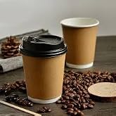 14 OZ DOUBLE WALL KRAFT G&Ouml;R&Uuml;N&Uuml;M KARTON BARDAK + SİYAH KAPAKLI 50'Lİ
