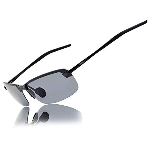 RONSOU Hommes UV400 Sans Monture En Aluminium-Magnésium Polarisé Lunettes de Soleil Pour Conduite Pêche Golf En Plein Air cadre noir/lentille grise