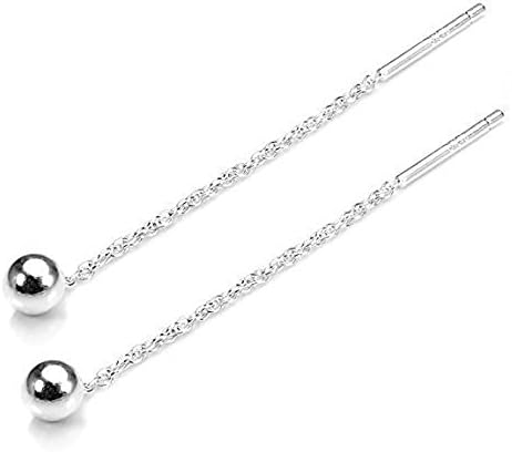 Iszie 925 Sterings Silver Tessel 4 mm Ball Dangle 4 cm Long Chain Earrings for Women Teen Girls Long Dangle Earrings