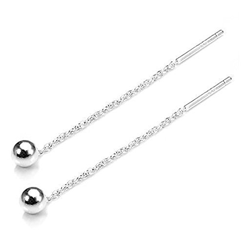 Iszie 925 Sterings Silver Tessel 4 mm Ball Dangle 4 cm Long Chain Earrings for Women Teen Girls Long Dangle Earrings
