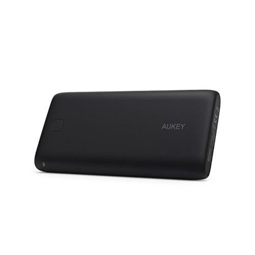 AUKEY Bateria Externa 20000mAh  2 Salida 3 1A Max para iPhone  Samsung  iPad  LG  SONY  Blackburry ect  Con un Cable Micro-USB  Negro 