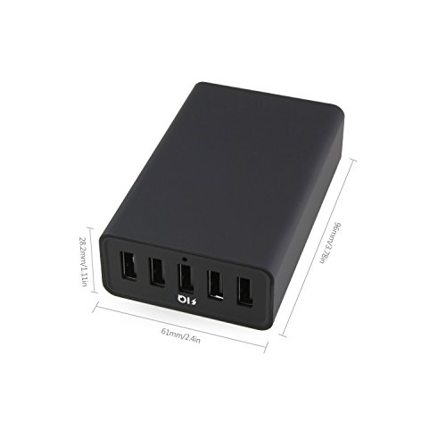 Incutex 40W 5V / 8A 5-Port USB Ladegerät mit PowerIQ Technologie und 1.25m Netzkabel für Apple & Android Smartphones, Tablets und andere USB Geräte - 5