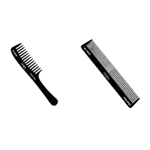 Vega Shampoo Comb, Black & Vega Half Coarse and Half Fine General Grooming Comb, Black