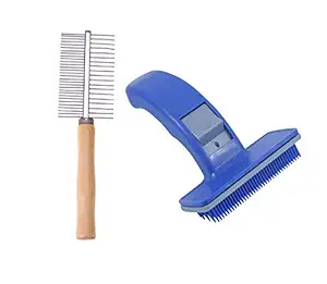 W9 Combo of 2 Imported Slicker Brush (Small) and Rake Brush for Dog