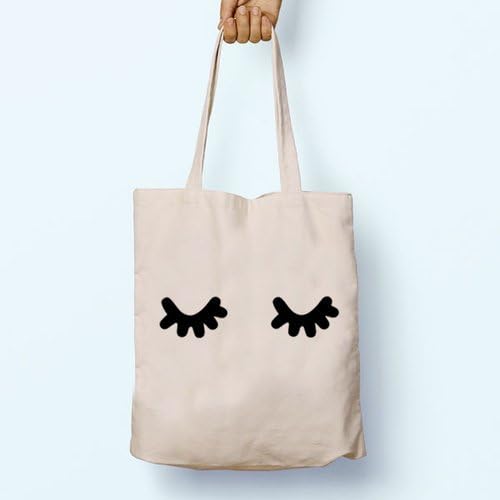 Eyelashes Illustrated, Shoulder, Tote, Long Handles, Graphic, Cute, Tumblr, Hipster, Beach, Gym, Festival, School, Bag