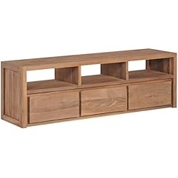 vidaXL Bois Massif de Teck et Finition Naturelle Meuble TV Armoire TV Socle TV