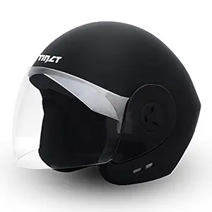 GoMechanic- Instinct Series- Armor Open Face Helmet with Clear Visor, Lightweight ABS Motorbike Helmet- Matt Black (Medium, 580MM)