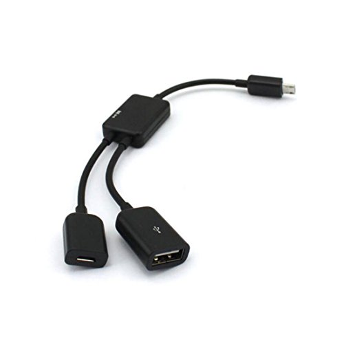 USB-OTG Adapter-Kabel 2in1 Micro USB OTG Hub Adapter für Smartphone / Tablet – z.B. geeignet für Samsung, Lenovo, Asus, Huawei, Amazon, Acer, Microsoft, Sony, LG – Mikro USB Verteiler in Schwarz - 2