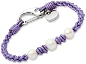 Unique Jewels Lilac Leather Bracelet with 3 Freshwater Pearls and Stainless Steel Clasp of 19cm B69LY