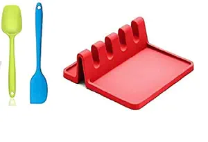 Beverlion Silicone Spoon Rest & Two Silicon Spatula Kitchen Utensil Rest Ladle Spoon Holder for Kitchen Counter or Stove - 2 Pcs Spatula and 1 Spoon Rest
