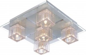 Preisvergleich Produktbild Globo Deckenleuchte Metall chrom, Würfel klar, Kristalle klar, Fernbedienung, Farbwechsler, Farben fixierbar, Batterie A23, L x B x H: 420 x 420 x 180, inklusiv 12 x G4 20 W, 12 V, 36 x LED 0.06 W 3 V, weiß, 24 x LED 0.13 W 5 V, rot / blau 68566-12