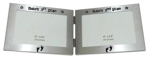 ' Baby's 1st Scan Picture & Baby's 2nd Scan Picture ' - Twin Folding Photo Picture Frame Baby Christening Gift - 5 x 3.5