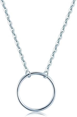 925 Sterling Silver Pendant Necklace, ZMIKI Simple Circle Necklaces for Women Girls Ladies Birthday Party Jewelry Gifts