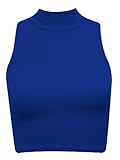 Womens Sleeveless Cropped Top Ladies Polo Neck Crop Dance Stretch Top (S/M (UK 8/10), Royal)
