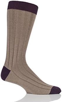 Mens 1 Pair SockShop of London 85% Cashmere Contrast Top Heel and Toe Ribbed Long Calf Socks Camel / Purple 7-11