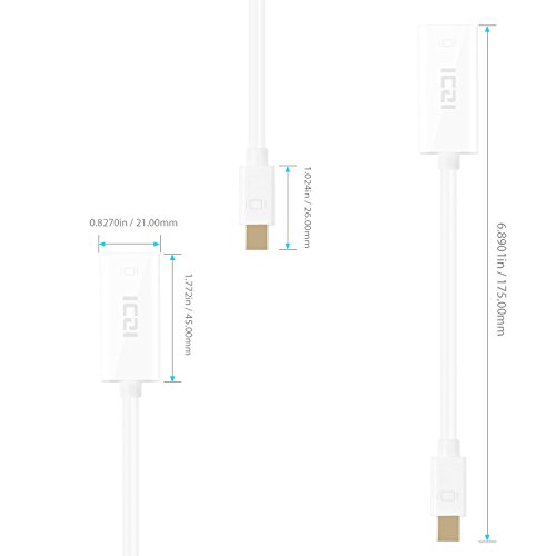 ICZI Mini DisplayPort auf HDMI Adapter, vergoldet Stecker, Male zu Female für Macbook, Chromebook Pixel, Surfacebook und Mehr (1080P, Weiß) - 3