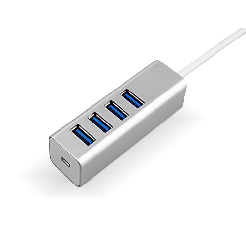 COTOP Aluminium 4 Port kompakte portable Hochgeschwindigkeits-USB 3.0 Daten Hub Stromversorgung Adapter für Desktop-Laptop PC Smart TV Type-C mit eingebautem 11 Zoll USB 3.0 Kabel – Silber - 3