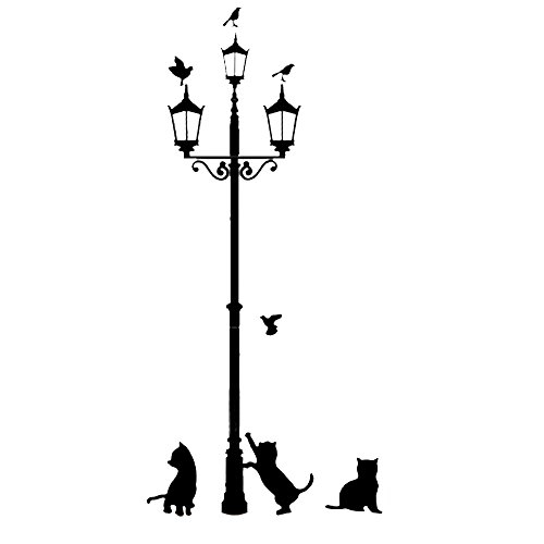 TOOGOO(R) 3 kleine Katze unter Strassenlaterne DIY Wandaufkleber Wallpaper Art Decor Wandtattoo Zimmer Wandbild(schwarz)