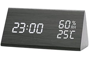 INF Sveglia a LED in legno, con display di temperatura e umidità