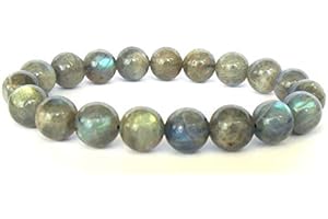 JAIPUR GEMS MART Naturel AAA labradorite Bracelet extensible | longueur 7-7,5” | Bracelet labradorite pierres précieuses | Bracelet unisexe | 10mm forme ronde Perles | Stretch Fit Bracelet | Bracelet Hommes perles