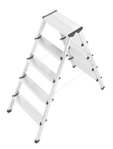 Hailo 8655-001 Aluminium Sicherheits-Doppelstufenleiter L90 – 2 x 5 Aluminiumstufen - 3