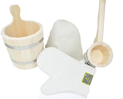 Assortment of Accessories for Sauna or Russian Bania - Wooden bucket 3 liters - Wooden ladle 0.2 l - Sauna hat - Sauna glove