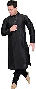 Maharanis Maha RANIS Kurta Pajama Black Embroidered Oriental Festive Suit - Black -