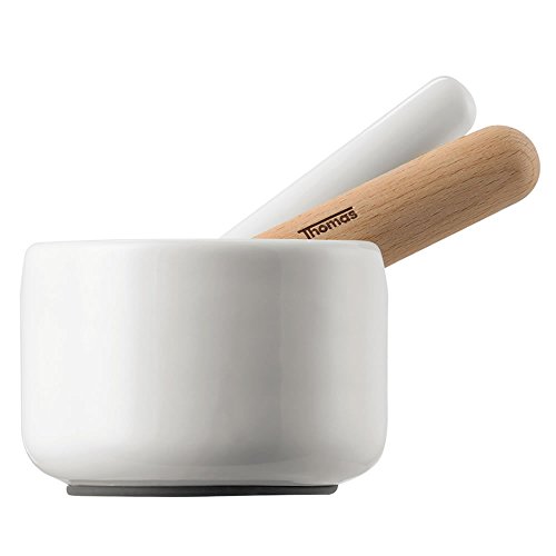 Thomas 69066-321319-05705 Porzellan-Mörser 3-teilig, Durchmesser 11 cm, Höhe 7 cm – rutschfester grauer silikonboden – enthält 1 Stößel aus Porzellan und Holz Buche - 2