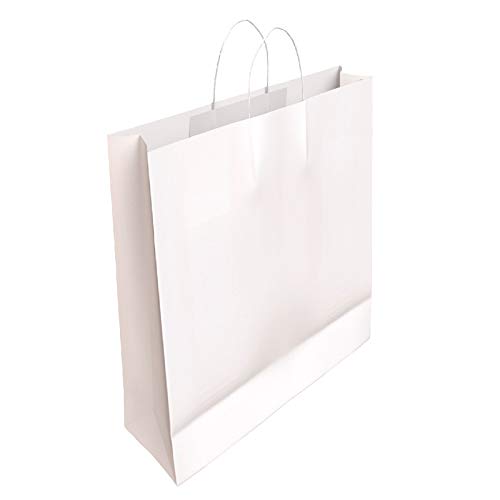 50 x Bolsa de Papel Kraft Blanca con Asas Rizadas 40 x 32 x 14 CM