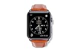 dbramante1928 Echtleder-Uhrenarmband für Apple Watch (42/44mm) [Modell: Copenhagen I Vollnarbenleder I Handgefertigt I Tan / Space Grau] - AW42GTSG0877