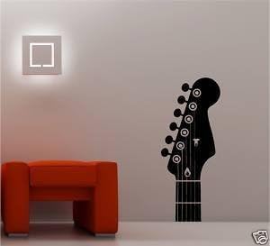 Online Design Giant Guitar Headstock Vinyl Wall Art Sticker Music - Blue