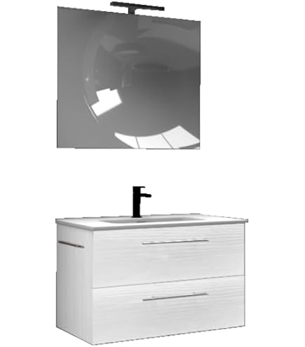 Mobile bagno sospeso olmo 2 cassetti con lavabo e specchio COMP100OL
