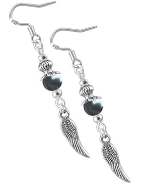 Katharina Fairytale Damen Mädchen Ohrringe der Engel silbergrau Perle und Engelsflügel Ohrhaken aus 925er Sterling...