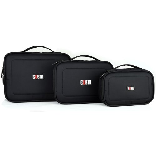 BUBM 3 Stücke Faltbare Kosmetiktasche Reisetasche Organisator Elektronisch Zubehör Tragetasche in Reise,Schwarz - 2