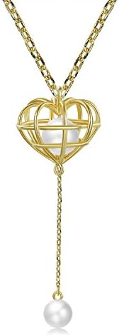 Silver/Gold Tone Costume Jewellery for Women Necklace with Pearl in Heart Cage, 18 inch