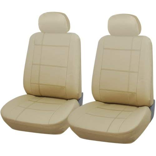 Heavy Duty Luxury Deluxe Front Pair Car Van Seat Covers - Beige Leather - 1+1-2 x Fronts