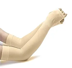 Zacharias Men's and Women's UV Protection and Dust Pollution Protection Hand Socks with Thumb Hole Arm Sleeves Beige