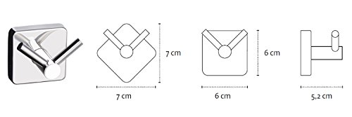 Kapitan Quattro Doppelhaken Doppelt Handtuchhaken V2A 18/10 Edelstahl Quadratischer Stil Wandmontage Made in der EU, 20 Jahre Garantie - 5