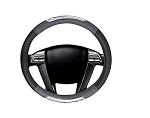 AUTOVEA Car Steering Wheel Cover | Microfiber Leather | Breathable, Anti Slip | Odourless | Racing Series | Black & Grey for Tata Zest
