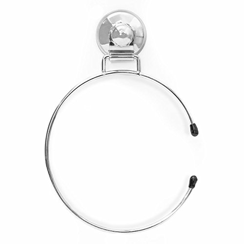 Relaxdays Handtuchring H x B x T: ca. 21,5 x 15,5 x 4 cm selbstklebender Handtuchhalter Hochglanz versilbert runder Wandhandtuchhalter Befestigung ohne Bohren Handtuch Ring für Bad oder Küche, silber - 5