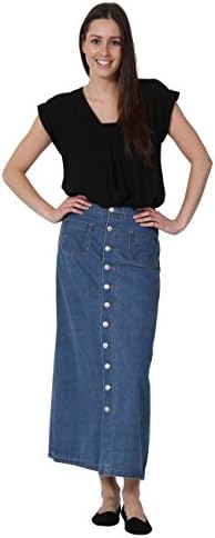 SIMPLY CHIC Long Stonewash Denim Skirt Maxi Skirt Full Length Denim Skirt Button Front Queenie