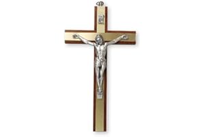 CROSS MY HEART Wall Hanging 15cm Mahogany Metal Insert Crucifix Cross 10580