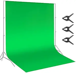 VTS 8 x 12 ft Green Screen Backdrop, Polyester Fabric Collapsible Backdrop Background with 3 Backdrop Clips for Photography, Video, Studio and Television (Green+3CLIPS)