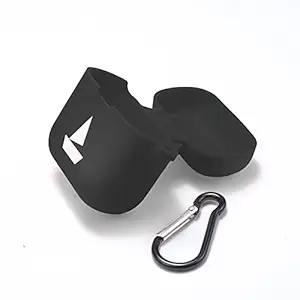 Heropantee Pouch for Boat Airdopes 141 with LED Light Indicator Protective Soft Silicone Case Cover with Hook (Cover Only) (This Cover is Not Sold Or Created by Boat) (Black-Logo)
