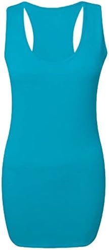 Ladies Plain Long Bodycon Racer Back Muscle Vest Womens Sleeveless Maxi Gym Top (12 / 14, Turquoise)