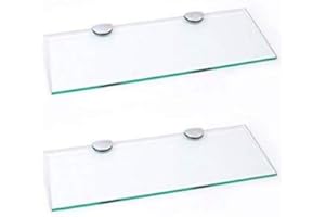 BSM MARKETING Set di 2 ripiani lunghi in vetro con supporto cromato, per bagno, camera da letto, cucina, ufficio (400 mm x 150 mm) circa 40,6 x 15,2 cm