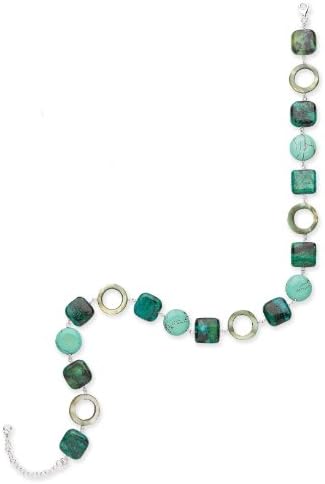 Goldmajor Sterling Silver, Reconstituted Magnesite, Serpentine and Mother of Pearl Necklace of 42cm with 6cm Extender