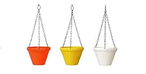 XODI Plastic Hanging Planter with Hook Chain, 6 Inch (Pack of 3) (Colour-May Very)